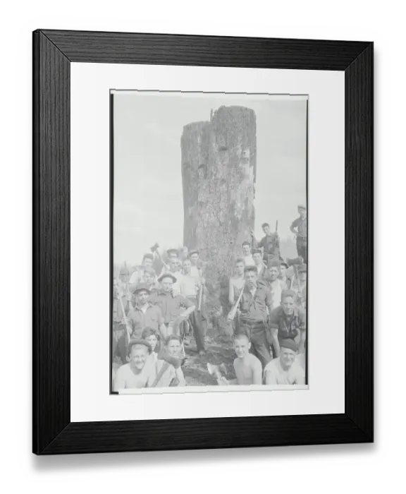 Framed Print : Men Gathered Around Timber Framed Print : Men Gathered Around Timber