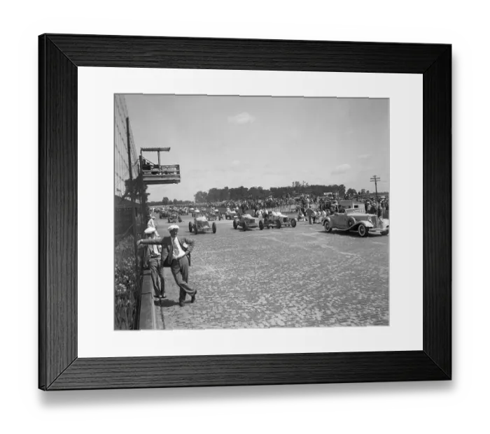 Framed Print : Cars and Mechanics on Track Framed Print : Cars and Mechanics on Track