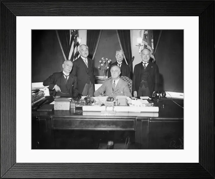 Framed Print : Franklin Roosevelt with Japanese Delegates Framed Print : Franklin Roosevelt with Japanese Delegates
