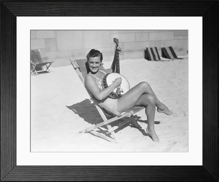 Framed Print : Eleanor Holm Relaxing on Lawn with Banjo Framed Print : Eleanor Holm Relaxing on Lawn with Banjo
