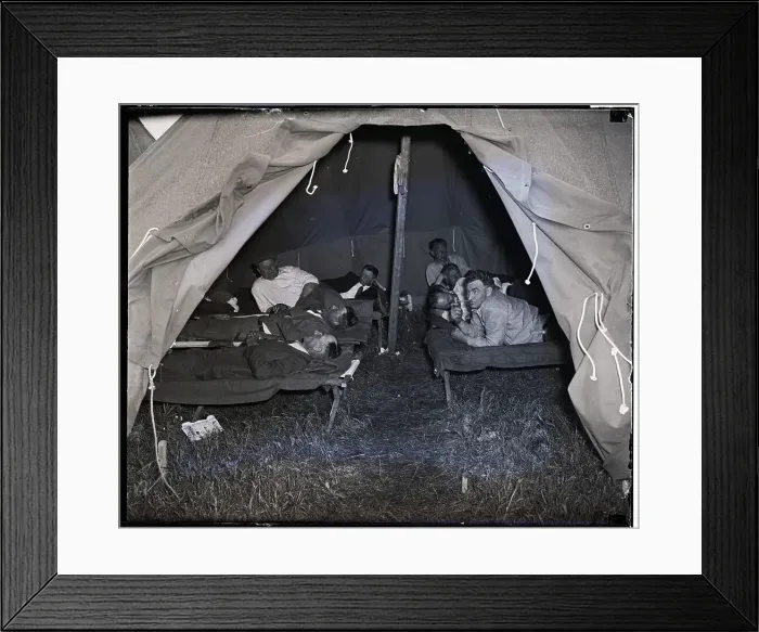 Framed Print : Bonus Marchers Lie on Cots Inside Tent Framed Print : Bonus Marchers Lie on Cots Inside Tent