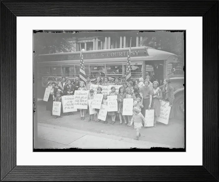 Framed Print : Women and Children Posing with Placards Framed Print : Women and Children Posing with Placards