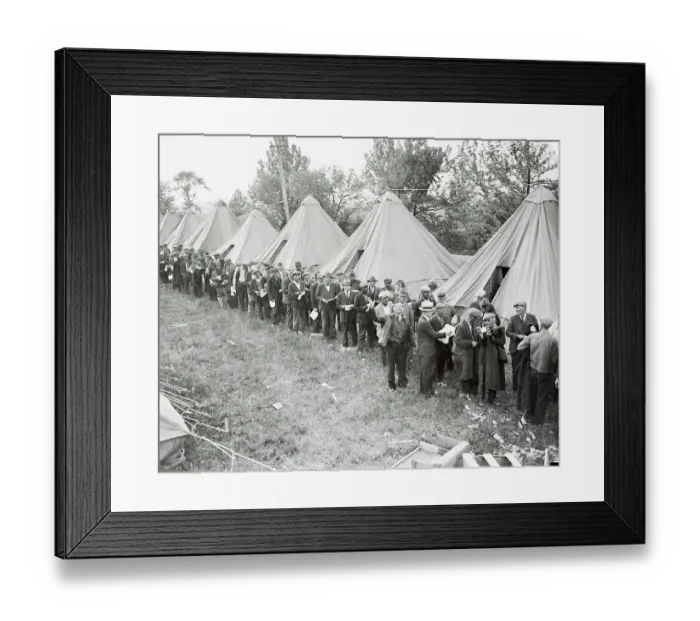Framed Print : Bonus Veterans Checking In to Camp