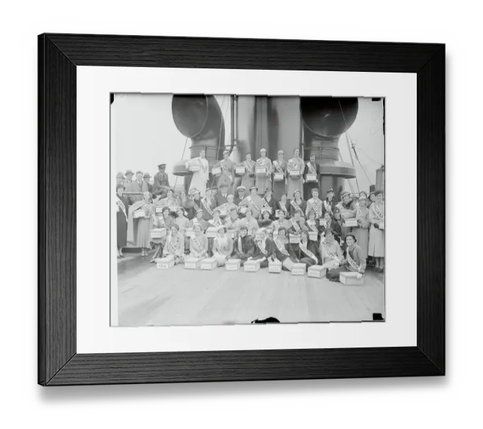 Framed Print : Girls Posing with Boxes Aboard Ship Framed Print : Girls Posing with Boxes Aboard Ship