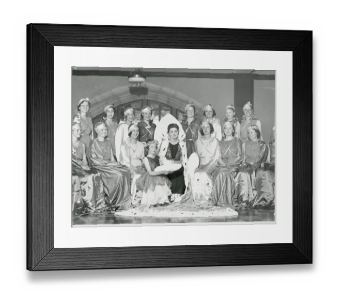 Framed Print : Temple University Students Posing in May Queen Costumes