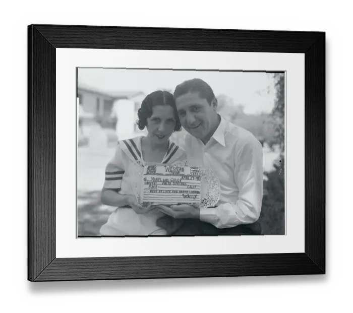 Framed Print : Charles J. Bigelow and Wife Displaying Telegram Cake Framed Print : Charles J. Bigelow and Wife Displaying Telegram Cake