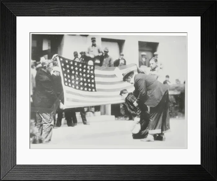Framed Print : Irate Farmers Force Deputy Sheriff to Kiss Flag Framed Print : Irate Farmers Force Deputy Sheriff to Kiss Flag
