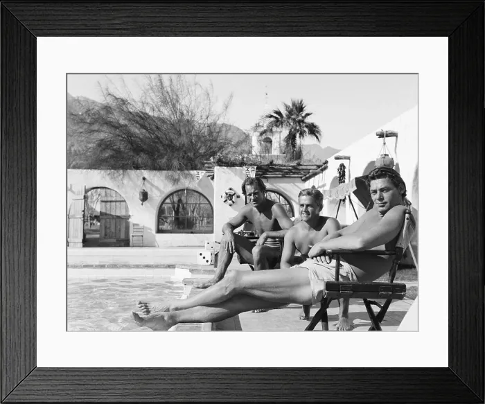 Framed Print : Johnny Weismuller with Bill Acton and Stubby Krueger Framed Print : Johnny Weismuller with Bill Acton and Stubby Krueger