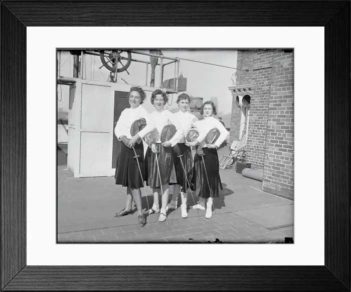 Framed Print : Women Practicing Fencing Framed Print : Women Practicing Fencing