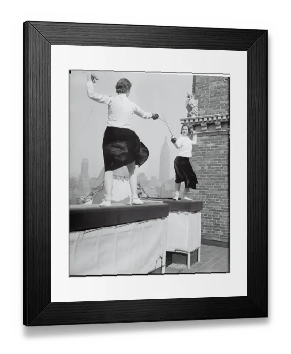 Framed Print : Women Practicing Fencing Framed Print : Women Practicing Fencing
