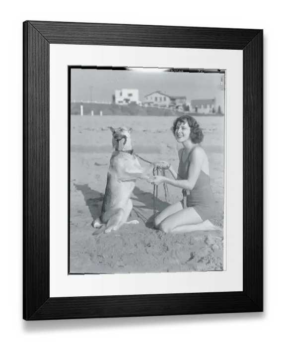 Framed Print : Actress Frances Dee on Beach with Dog Framed Print : Actress Frances Dee on Beach with Dog