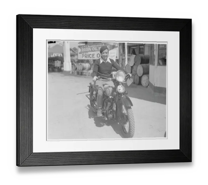 Framed Print : Pilot Bobbi Trout Riding Motorcycle Framed Print : Pilot Bobbi Trout Riding Motorcycle
