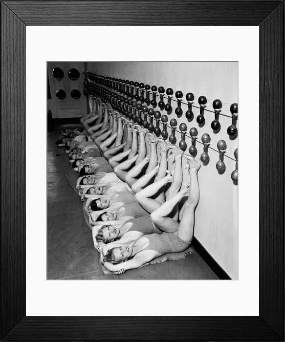 Framed Print : Chorus Girls Doing Leg Exercises at Gym Framed Print : Chorus Girls Doing Leg Exercises at Gym