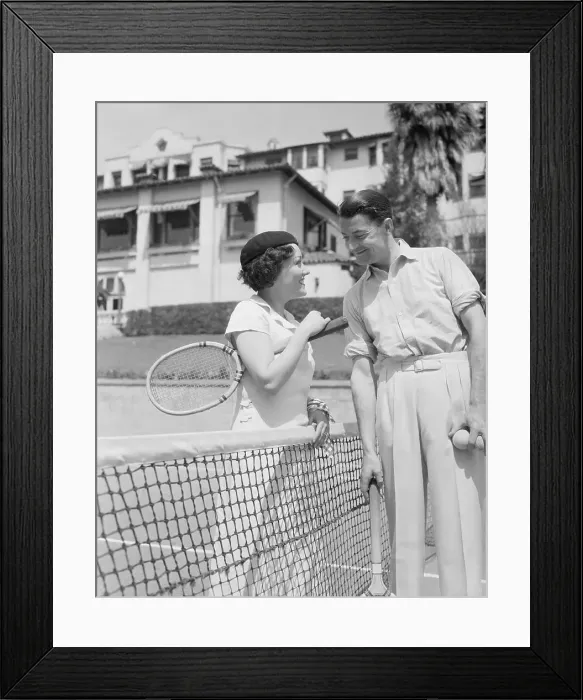 Framed Print : Gloria Swanson Conversing with Husband at Net Framed Print : Gloria Swanson Conversing with Husband at Net