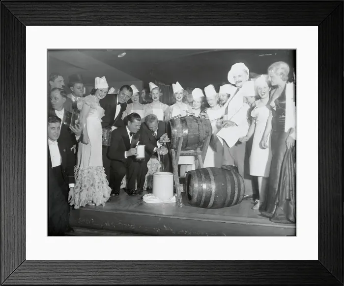 Framed Print : Celebrities Drawing Beer from Keg