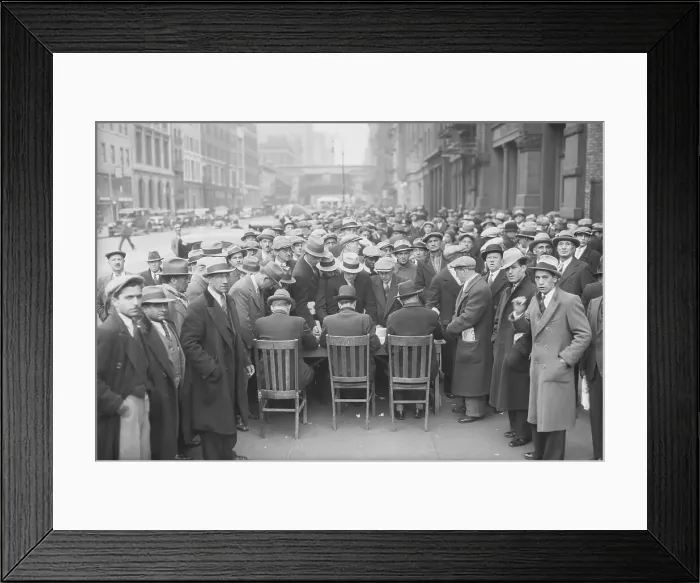 Framed Print : Crowds Gathering at Home Relief Bureau Framed Print : Crowds Gathering at Home Relief Bureau