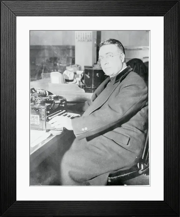 Framed Print : Father Coughlin Preparing a Speech on His Typewriter Framed Print : Father Coughlin Preparing a Speech on His Typewriter