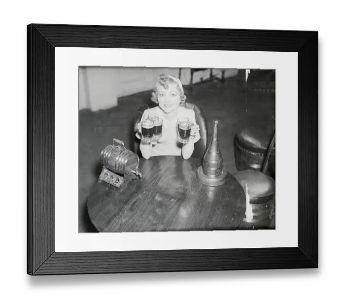 Framed Print : Woman Holding Mugs of Beer Framed Print : Woman Holding Mugs of Beer