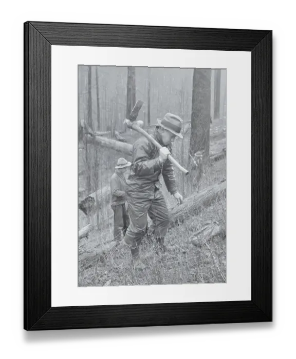 Framed Print : Yacolt Restoration Worker Carrying Hoe in Forest Framed Print : Yacolt Restoration Worker Carrying Hoe in Forest