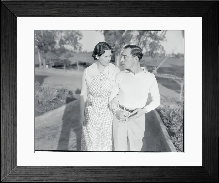 Framed Print : Buster Keaton Walking with Wife Mae Framed Print : Buster Keaton Walking with Wife Mae