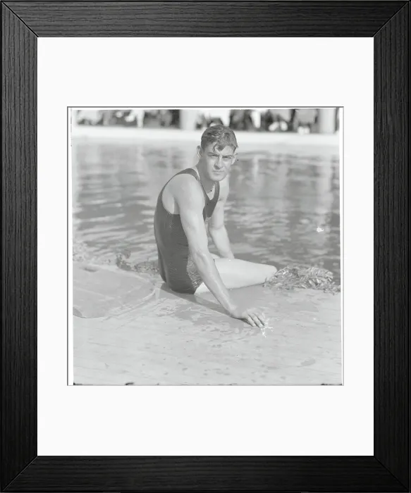 Framed Print : Ralph Flanagan Posing by Pool Framed Print : Ralph Flanagan Posing by Pool