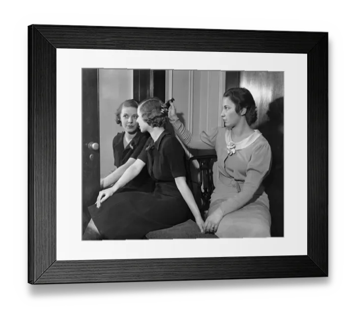 Framed Print : Woman Writing on Friend's Hair Framed Print : Woman Writing on Friend's Hair