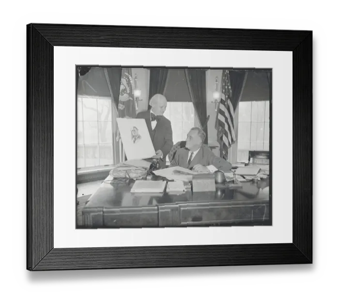 Framed Print : Painter Presenting Portrait to President Roosevelt Framed Print : Painter Presenting Portrait to President Roosevelt