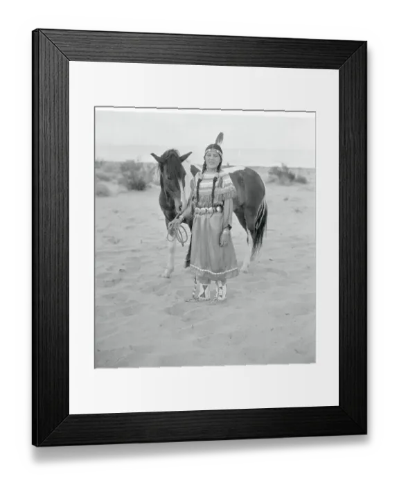 Framed Print : Indian Girl Posing with Horse Framed Print : Indian Girl Posing with Horse