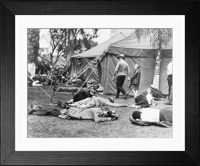 Framed Print : Earthquake Victims Sleeping on Grass Framed Print : Earthquake Victims Sleeping on Grass