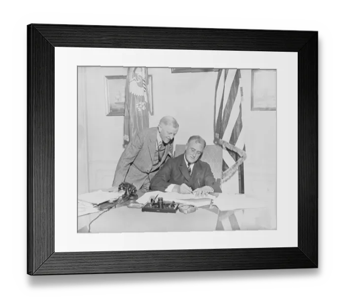 Framed Print : Franklin D. Roosevelt in His Office with William Woodin Observing Framed Print : Franklin D. Roosevelt in His Office with William Woodin Observing