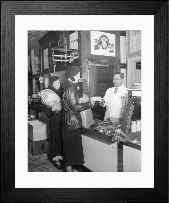 Framed Print : Women Purchasing Food with Scrip Money Framed Print : Women Purchasing Food with Scrip Money