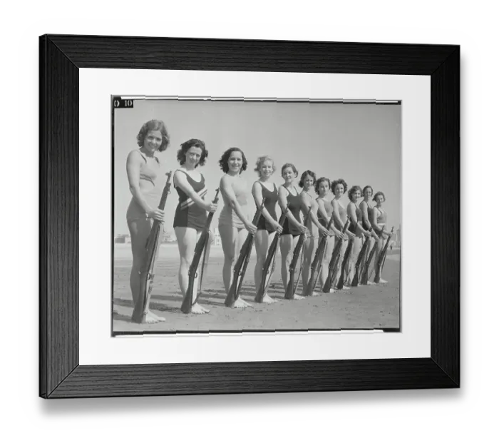 Framed Print : Rifle Team Posing on Beach with Rifles Framed Print : Rifle Team Posing on Beach with Rifles