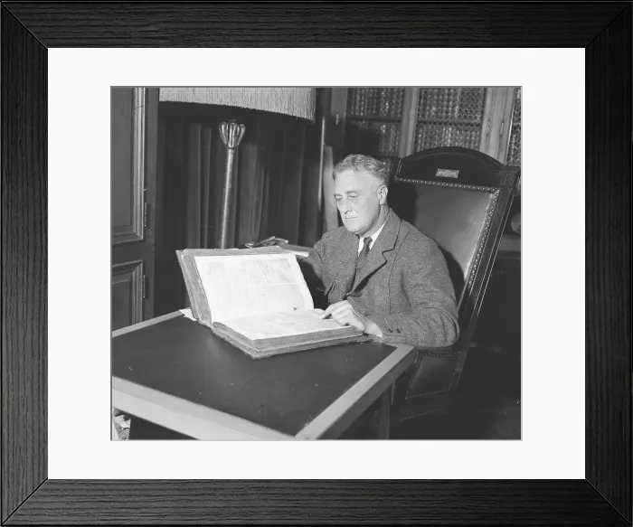 Framed Print : Franklin D. Roosevelt Thumbing Through Large Bible Framed Print : Franklin D. Roosevelt Thumbing Through Large Bible