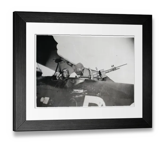 Framed Print : Aviators in Plane with Gun Framed Print : Aviators in Plane with Gun