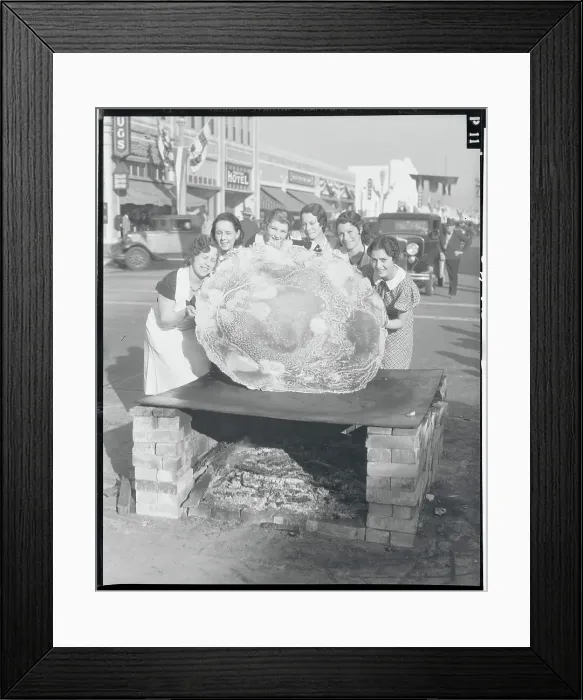 Framed Print : Women Posing with Giant Pancake Framed Print : Women Posing with Giant Pancake