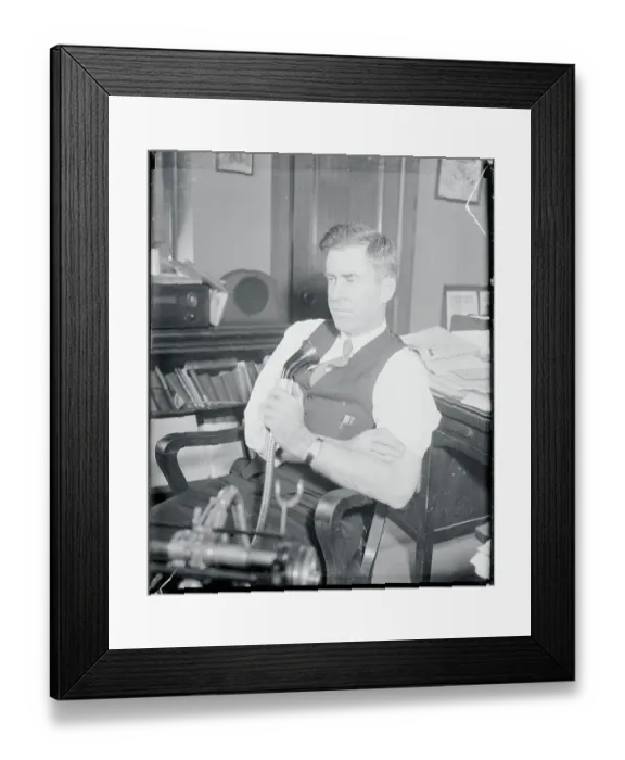 Framed Print : Man Using Dictating Machine Framed Print : Man Using Dictating Machine
