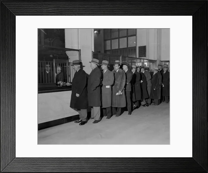 Framed Print : Workers Receiving Emergency Payroll Framed Print : Workers Receiving Emergency Payroll