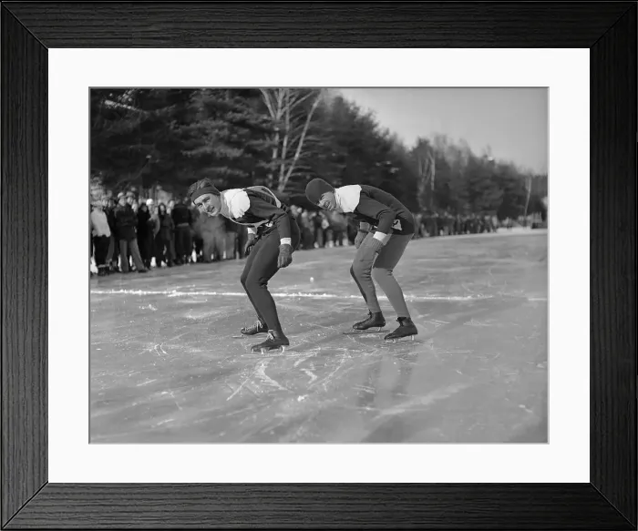 Framed Print : Speed Skaters Pausing after Race