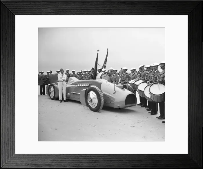 Framed Print : Malcolm Campbell Posing with Racecar Framed Print : Malcolm Campbell Posing with Racecar