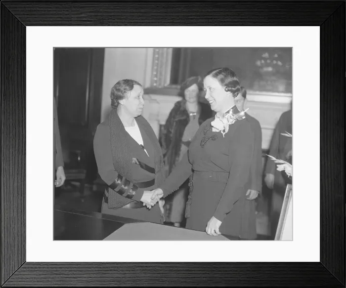 Framed Print : Hattie Caraway and Rose McConnell Long Shaking Hands Framed Print : Hattie Caraway and Rose McConnell Long Shaking Hands