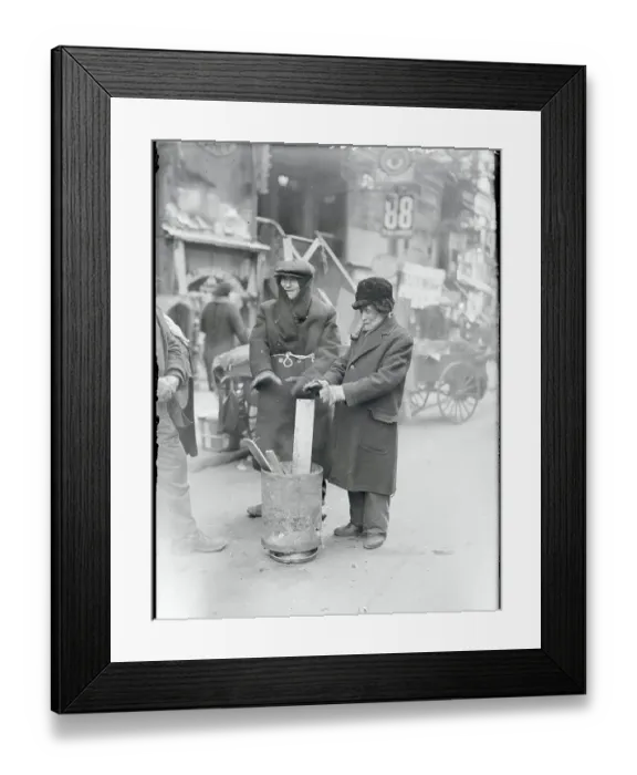 Framed Print : Men Warming Hands over Brazier