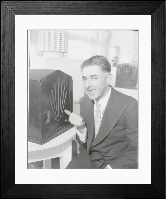 Framed Print : Man Pointing to Radio Framed Print : Man Pointing to Radio