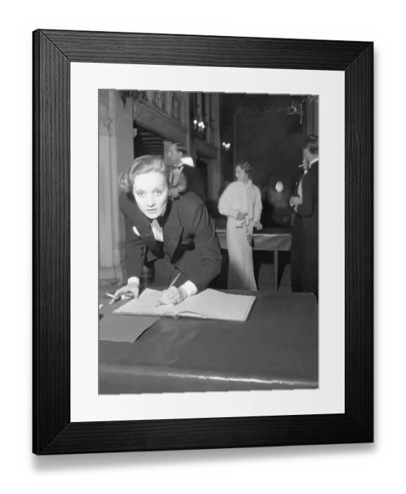 Framed Print : Marlene Dietrich Signing Register Framed Print : Marlene Dietrich Signing Register