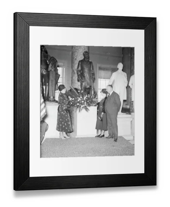 Framed Print : Woman Placing Wreath at Statue Framed Print : Woman Placing Wreath at Statue