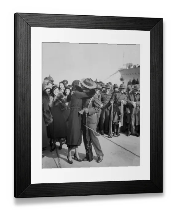 Framed Print : Marine Embracing His Fiance Framed Print : Marine Embracing His Fiance