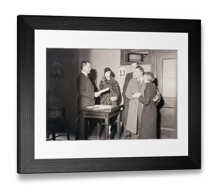 Framed Print : Couple Receiving a Marriage License Framed Print : Couple Receiving a Marriage License