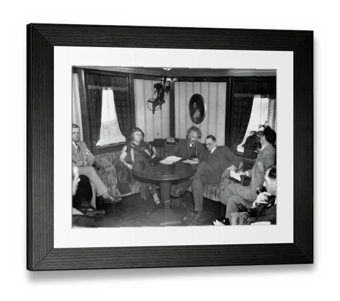 Framed Print : Mr. and Mrs. Albert Einstein on Ship with Reporters