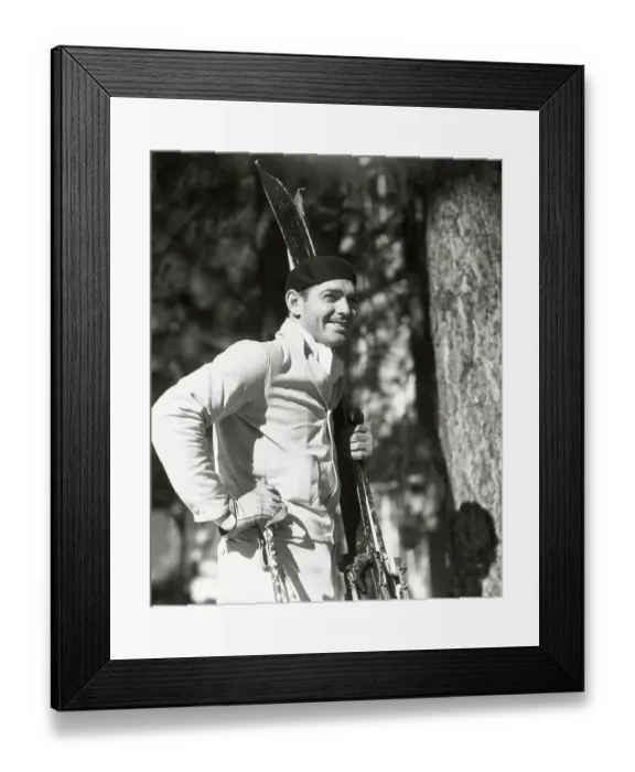Framed Print : Clark Gable Posing with Skis Framed Print : Clark Gable Posing with Skis