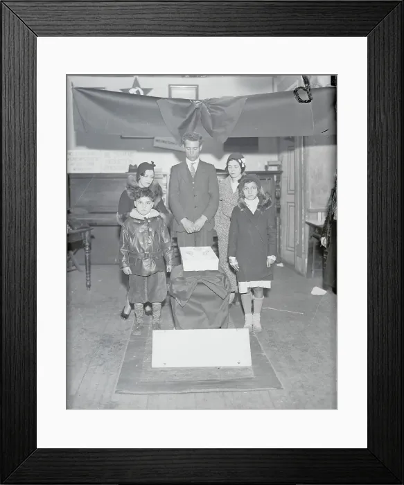 Framed Print : Family Posing Around Coffin with Infant Framed Print : Family Posing Around Coffin with Infant