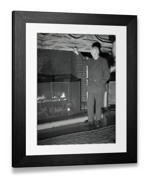Framed Print : John Masefield Posing by Fireplace Framed Print : John Masefield Posing by Fireplace